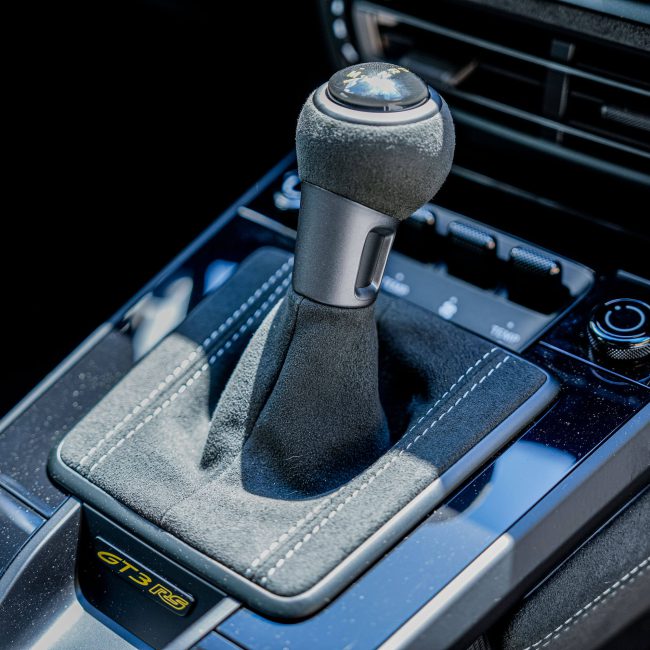 Sporty Gear Lever of a GT3 RS, Premium Materials, Detail of Exclusive Sports Car Interior